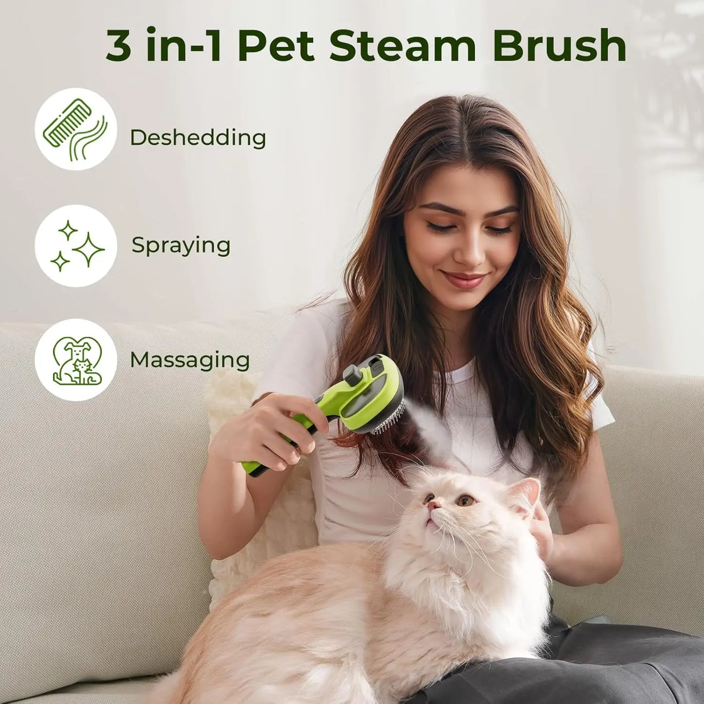 Steam Cat Brush with Self-Cleaning, 2 Spray Modes, Large Tank, Cool Mist for Shedding & Massaging