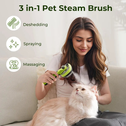 Steam Cat Brush with Self-Cleaning, 2 Spray Modes, Large Tank, Cool Mist for Shedding & Massaging