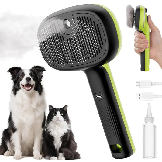 Steam Cat Brush with Self-Cleaning, 2 Spray Modes, Large Tank, Cool Mist for Shedding & Massaging