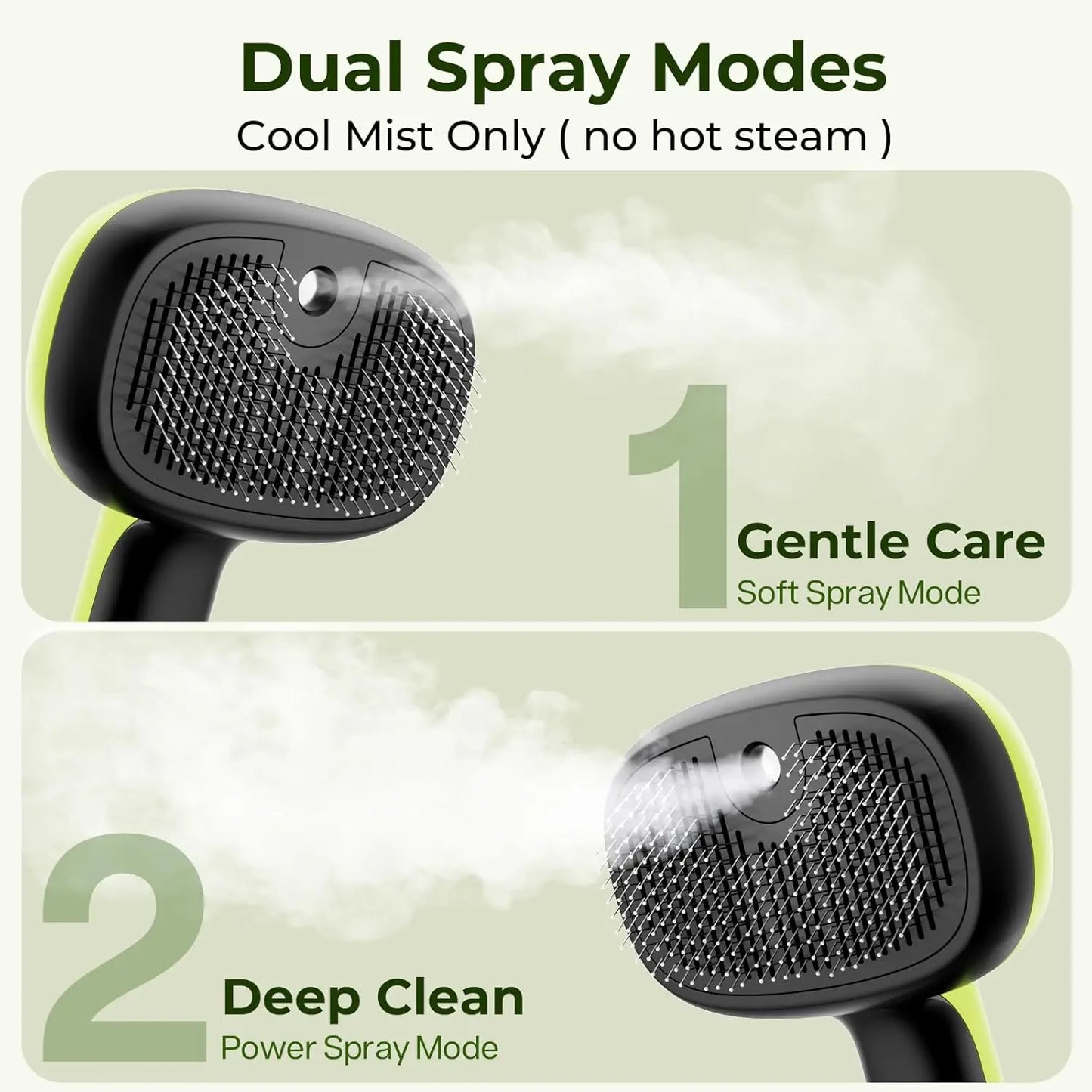 Steam Cat Brush with Self-Cleaning, 2 Spray Modes, Large Tank, Cool Mist for Shedding & Massaging