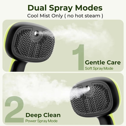 Steam Cat Brush with Self-Cleaning, 2 Spray Modes, Large Tank, Cool Mist for Shedding & Massaging